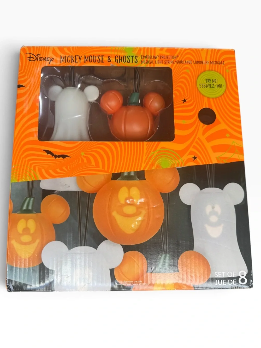 NEW Disney Mickey Mouse & Ghosts EmoteGlow Halloween Light String (Set of 8)
